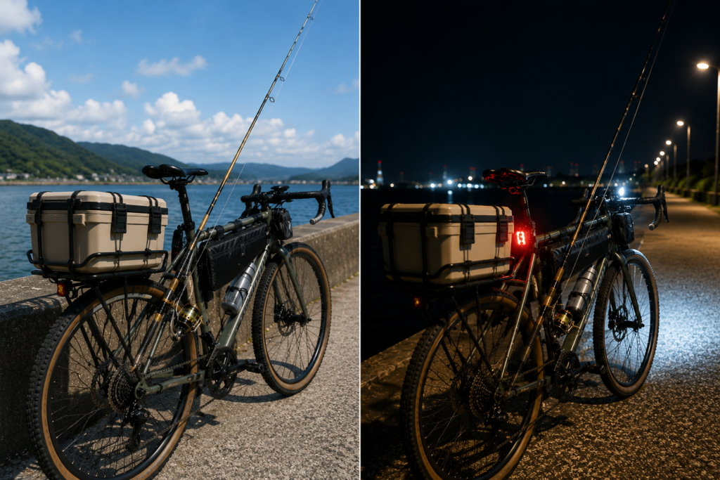 自転車で夜釣りに行く際の注意点 夜間走行イメージ